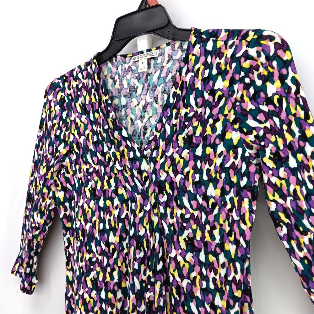 Dana Buchman Blouse Women Small Multicolor All Over Print Long Sleeve V Neck Top - Picture 2 of 6